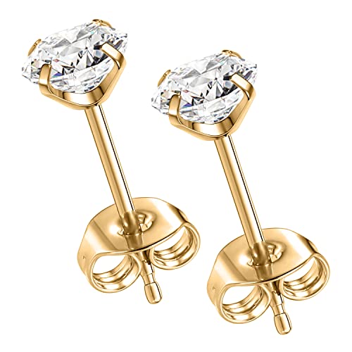 1 Paar Titan Ohrringe in Implantatqualität - Hypoallergene Zirkonia 3 mm Goldknorpel Helix-Ohrstecker für Frauen, Mädchen, Männer Mit Empfindlichen Ohrläppchen von hengkaixuan