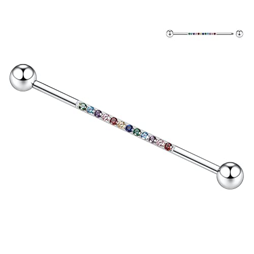 14G Industrial Barbell Chirurgenstahl Industrial Piercing Schmuck Silber Industrial Barbell 38 mm langer Gerüststab Industrial Bar mit Mix Color CZ Knorpelohrring Helix-Ohrringe für Damen Herren von hengkaixuan