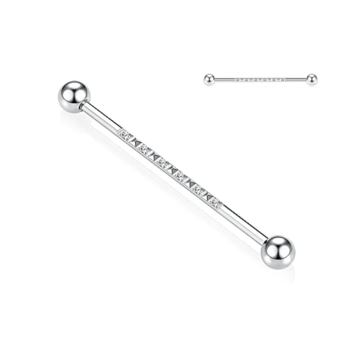 14G Industrial Piercing Schmuck Silber Chirurgenstahl Industrial Barbell 38mm lange Gerüststange Industrial Bar mit CZ gepflasterter Pyramide entworfen Knorpelohrring Helix Barbell für Damen Herren von hengkaixuan