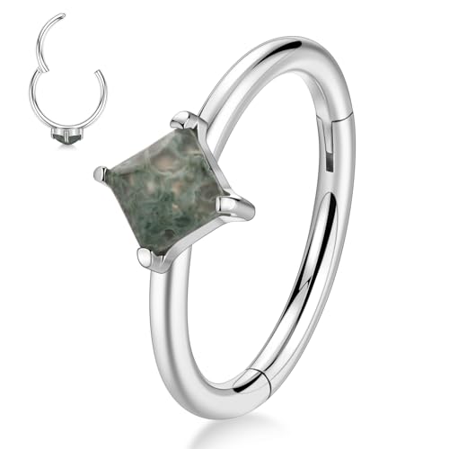 16 Gauge Nasenring 10 mm Conch Ohrring mit türkisfarbenem Helix Knorpel Piercing Schmuck Silberner Septum Ring Daith Rook Tragus chirurgischer Stahl Nasenschmuck für Frauen von hengkaixuan