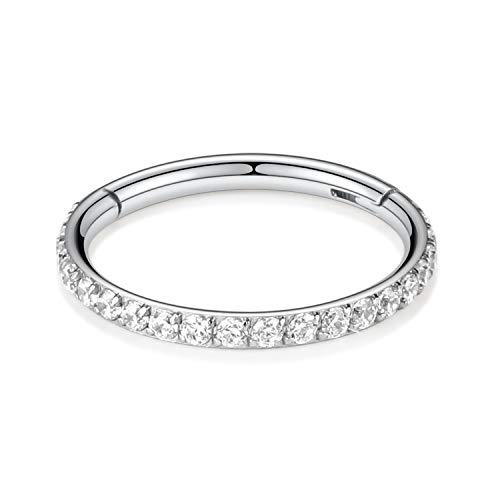 16G CZ Silber Nasenringe 8mm Septum Clicker 316L Chirurgische Stahl Nasenringe Knorpel Ohrringe Creolen Daith für Männer Frauen Piercing Schmuck von hengkaixuan