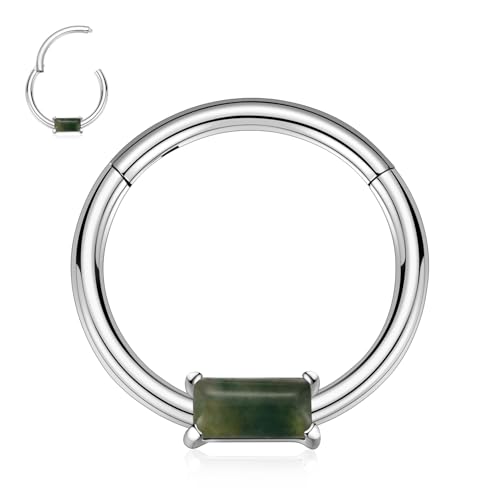 16G Daith Ohrring Chirurgischer Stahl Septum Schmuck 16G Moosachat Septum Nasenring Silber Helix Piercing Schmuck Knorpel Conch Reif Tragus Rook Piercing 8 mm für Frauen von hengkaixuan