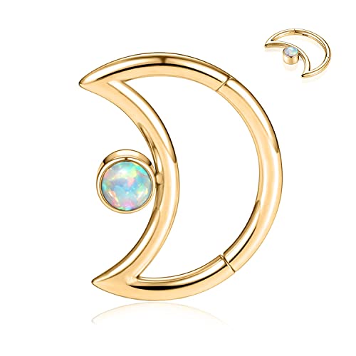 16G Daith Ohrringe Chirurgenstahl Septum Schmuck Gold Septum Ring Nasenring Hoop Helix Piercing Muschel Hoop Ring 8mm Tragus Turmohrringe Kleine Hoop Ohrringe für Damen Herren Mondform mit Opal von hengkaixuan