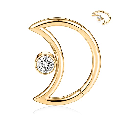 16G Daith Ring Knorpel Ohrring Chirurgische Stahl Helix Piercing Conch Creolenring 8mm Mondform mit CZ Tragus Turm Ohrringe Septum Schmuck Gold Nasenringe Kleiner Creolenring für Frauen Männer von hengkaixuan