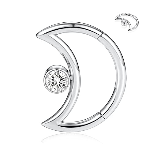 16G Daith Ring Knorpel Ohrring Chirurgische Stahl Helix Piercing Conch Creolenring 8mm Mondform mit CZ Tragus Turm Ohrringe Septum Schmuck Silber Nasenringe Kleiner Creolenring für Frauen Männer von hengkaixuan