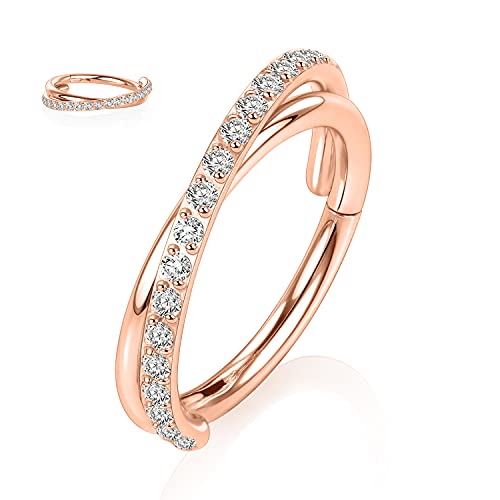 16G Helix Ohrringe Septum Clicker Knorpel Daith Ring Chirurgenstahl Conch Hoop Ring 10mm Twisted Shape Tragus Rook Ohrringe Septum Schmuck Rose Gold Nasenringe Kleine Creolen für Frauen Männer von hengkaixuan