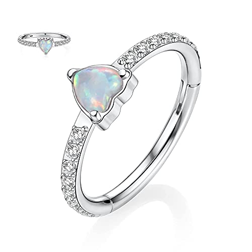 16G Helix Ohrringe Septum Clicker Knorpel Daith Ring Chirurgenstahl Conch Hoop Ring 10mm mit Herz Opal Tragus Rook Ohrringe Septum Schmuck Silber Nasenringe Kleine Creolen für Damen Herren von hengkaixuan