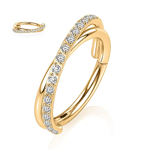 16G Helix Ohrringe Septum Clicker Knorpel Daith Ring Chirurgenstahl Conch Hoop Ring 8mm Verdrehte Form Tragus Rook Ohrringe Septum Schmuck Gold Nasenringe Kleine Hoop Ohrring für Frauen Männer von hengkaixuan