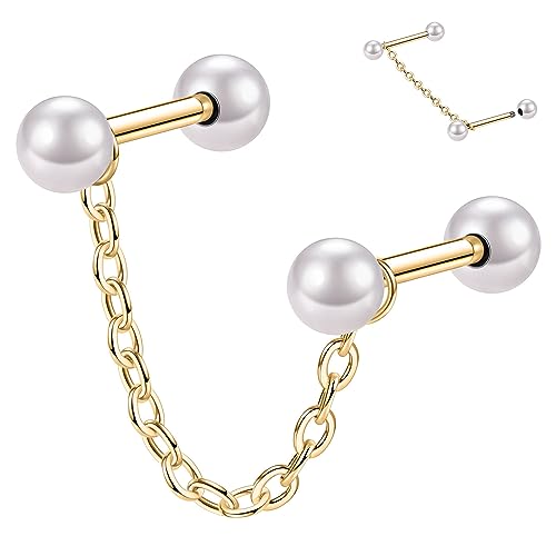 16G Helix Ohrstecker Knorpel Ohrringe 316L Knorpel Ohrstecker Gold Conch Helix Barbell Bar Dangle Chain Ohrring 6mm Ohrläppchen Ohrringe Helix Ohrstecker Knorpel Schmuck mit Double Pearls Bar von hengkaixuan