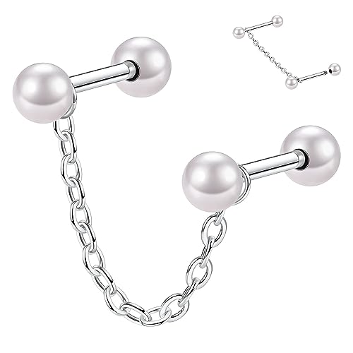16G Helix Ohrstecker Knorpel Ohrringe 316L Knorpel Ohrstecker Silber Muschel Helix Barbell Bar Dangle Kette Ohrring 8mm Ohrläppchen Ohrringe Helix Ohrstecker Knorpel Piercing Schmuck mit Perlen Bar von hengkaixuan