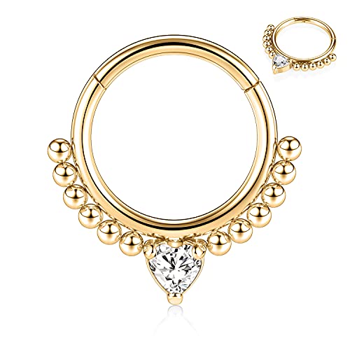 16G Nahtloses Klappsegment Clicker Ring Muschel Septum Clicker Daith Ohrringe Chirurgischer Stahl Conch Reifenring Herz CZ Gold Nasenringe 10mm Helix Knorpel Piercing Schmuck für Frauen Mädchen von hengkaixuan