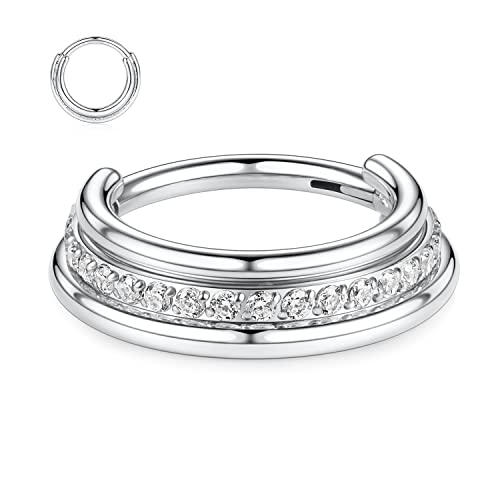 16G Triple Stacked Septum Ring Silber Septum Schmuck Daith Ohrringe 316L Chirurgenstahl Hinged Nose Hoop Ringe 8mm Daith Conch Helix Knorpel Rook Piercing Schmuck für Frauen Mädchen mit CZ von hengkaixuan