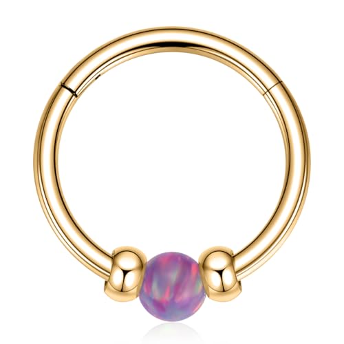 18G kleiner Helix Knorpel Ohrring 10 mm Lila Opal Nasenring 316L Chirurgenstahl Rook Tragus Daith Septum Piercing Schmuck Gold Conch Piercing Schmuck für Frauen und Männer von hengkaixuan