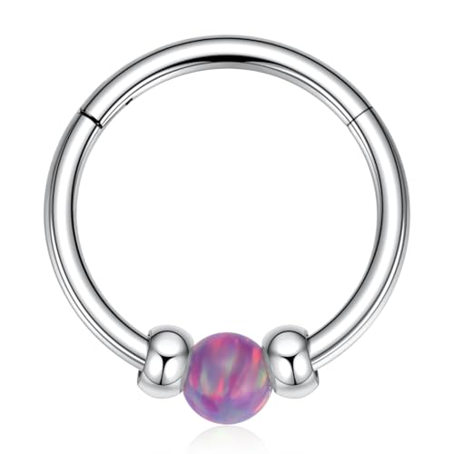18G kleiner Helix Knorpel Ohrring 10 mm Lila Opal Nasenring 316L Chirurgenstahl Rook Tragus Daith Septum Schmuck Silber Conch Piercing für Frauen Männer von hengkaixuan