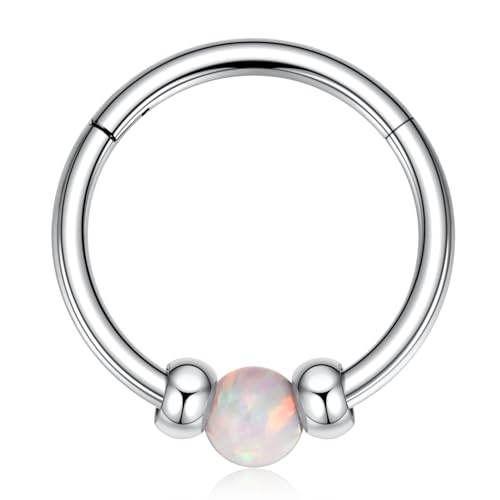 20G kleiner Helix Knorpel Ohrring 10 mm Opal Nasenring 316L Chirurgenstahl Rook Tragus Daith Septum Piercing Silber Conch Piercing für Frauen und Männer von hengkaixuan