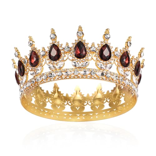 Barocke Diademe Brautkrone Crystal Queen Krone Full Round Girls Tiara Sparkly Red Strass Prinzessin Karneval Kopfschmuck Schmuck für Halloween Kostüm Hochzeit Prom Geburtstag Pageant Party Stirnband von hengkaixuan