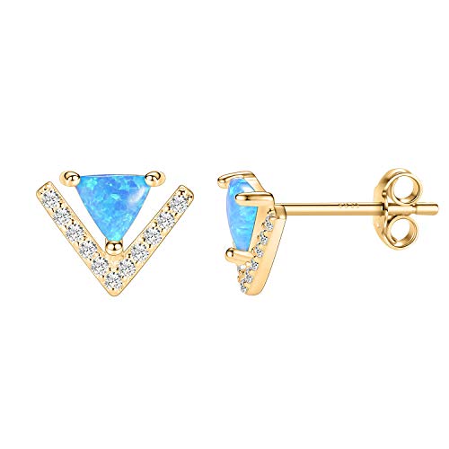 Blue Opal CZ Tiny Studs 925 Sterling Silber mit einzigartigen Design Ohrringe Gold Design Zierliche hypoallergene Schmuck Geschenke für Frauen Geburtstagsgeschenk von hengkaixuan