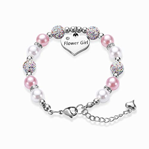 Blumenmädchen Armband Herz Anhänger Strass Charm Weiß & Rosa Lila Armband Mädchenschmuck Hochzeitsgeschenke 6-13 Jahre alt Geschenke für Mädchen Geburtstag Geschenke Armband von hengkaixuan