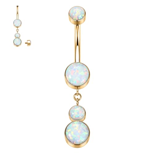 Cute Dangly Belly Button Ringe 14G Belly Ring G23 Titan Belly Piercing Schmuck Dangle Navel Ringe White Opal Belly Bars 10mm Belly Barbell Internally Threaded Long Curved Barbell für Frauen Mädchen von hengkaixuan