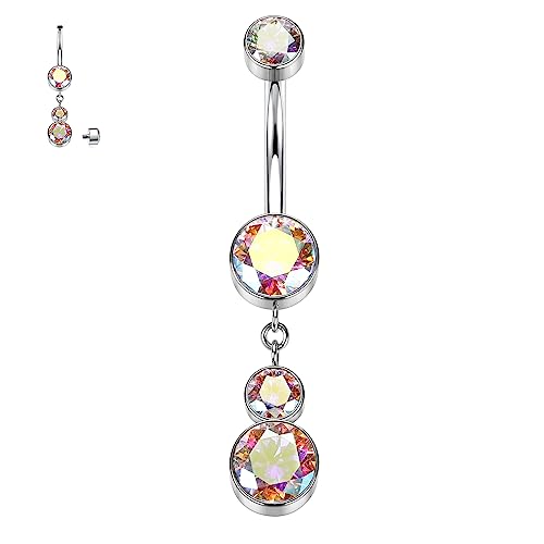 Cute Dangly Belly Button Rings 14G Belly Ring G23 Titanium Belly Piercing Jewellery Dangle Navel Rings Belly Bars 10mm Belly Barbell Internally Threaded Long Curved Barbell for Women Girls with AB CZ von hengkaixuan