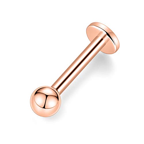 G23 Titan-Lippenstifte mit flachem Rücken 16G Labret-Bolzen Tragus-Ohrstecker 8 mm Monroe-Piercing Fadenloser Push-In-Roségold-Helix-Knorpel-Muschel-Ohrring Frauen-Mädchen-Piercing-Schmuck von hengkaixuan