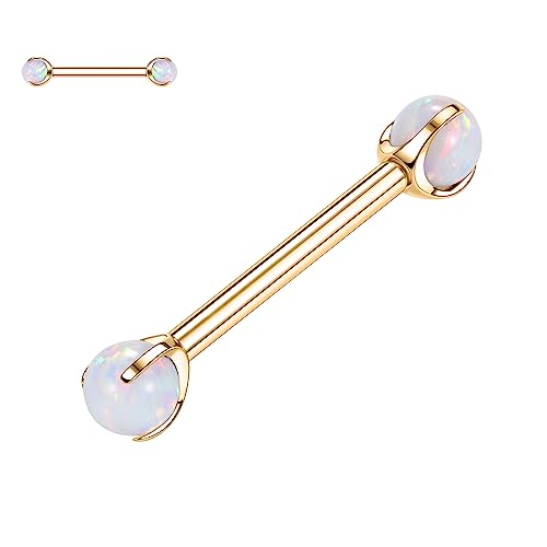 G23 Titan Nippel Barbell Gold Nippel Bars 14G Nippel Schmuck mit Innengewinde Nippel Ringe Klauen Holding White Opal Nippel Ring Nippel Körper Piercing Schmuck für Frauen 14mm von hengkaixuan