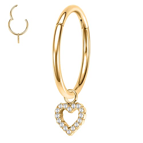 Helix Ohrringe Knorpel Hoop Gold Septum Clicker Ring 10 mm 16G Septum Schmuck Nasenringe Chirurgenstahl Tragus Lobe Conch Piercing Schmuck Baumelnder Ring für Damen Herren Hallow Heart CZ Anhänger von hengkaixuan