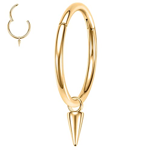 Helix Ohrringe Knorpel Hoop Gold Septum Clicker Ring 10 mm 16G Septum Schmuck Nasenringe Chirurgenstahl Tragus Rook Lobe Conch Piercing Schmuck Baumelnder Ring für Damen Herren Kegelanhänger von hengkaixuan