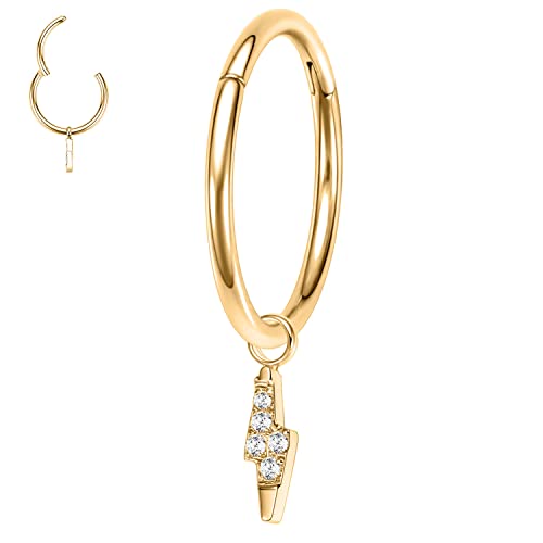 Helix Ohrringe Knorpel Hoop Gold Septum Clicker Ring 10mm 16G Septum Schmuck Nasenringe Chirurgenstahl Tragus Rook Lobe Conch Piercing Schmuck Baumelnder Ring für Damen Herren Blitzanhänger von hengkaixuan