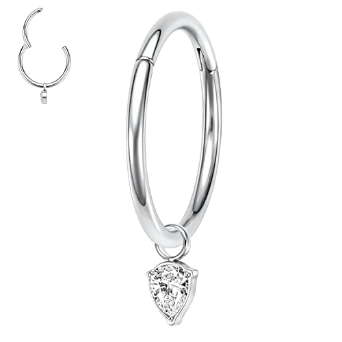 Helix Ohrringe Knorpel Hoop Septum Clicker Ring 10mm 16G Septum Schmuck Nasenringe Chirurgenstahl Tragus Rook Lobe Conch Piercing Schmuck Dangle Ring für Damen Herren Wassertropfen CZ Anhänger von hengkaixuan