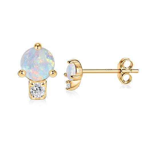 Kleine Opal Ohrstecker Ohrring Sterling Silber Synthetischer Opal Rundschnitt Solitaire Gold Ohrstecker Zierliche hypoallergene Schmuckgeschenke für Frauen von hengkaixuan