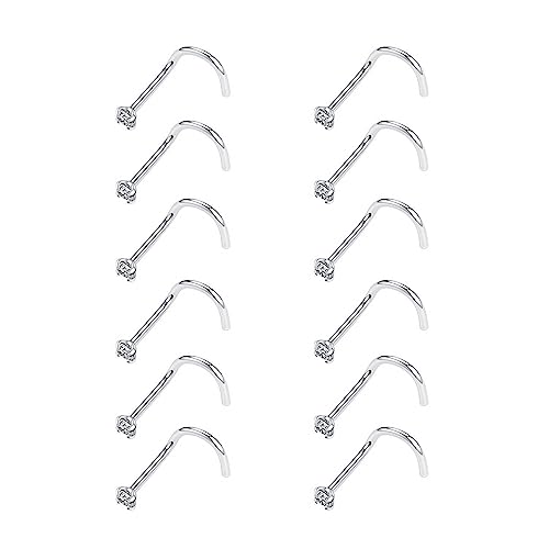 Schraube Nasenstecker 20G Nasenringe Silber Nasenschmuck 12PCS Nasenring 316L Chirurgenstahl Nasenpiercing Tragus Knorpel Monroe Medusa Helix Conch Ohrstecker mit 2mm CZ für Frauen Männer L Form von hengkaixuan