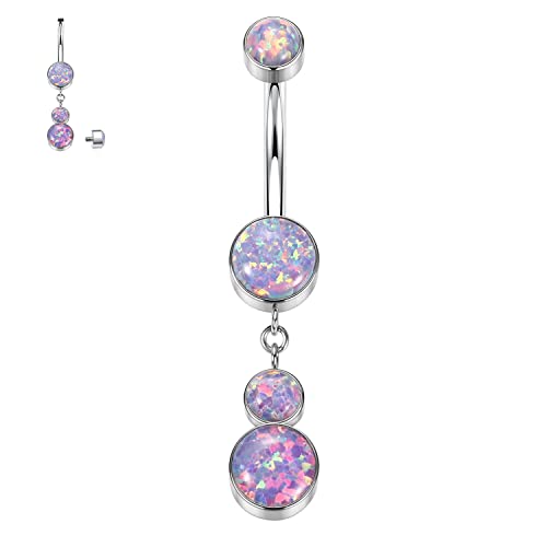 Süße baumelnde Bauchnabelringe 14G Bauchring G23 Titan Bauchnabelpiercing baumelnde Nabelringe lila Opal Bauchstangen 10 mm Bauchhantel mit Innengewinde lange gebogene Hantel für Frauen Mädchen von hengkaixuan