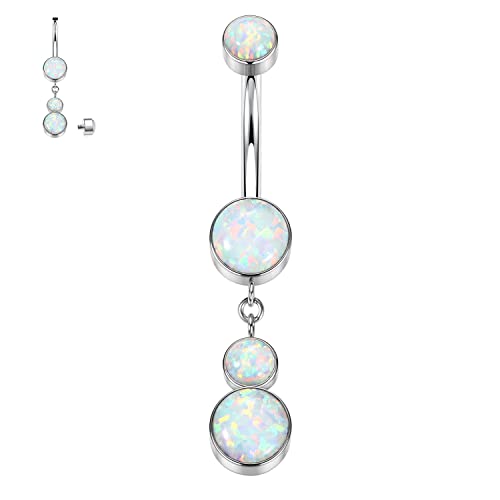 Süße baumelnde Bauchnabelringe 14G Bauchring G23 Titan Bauchnabelpiercing baumelnde Nabelringe weiße Opal Bauchstangen 10 mm Bauch Barbell mit Innengewinde lange gebogene Barbell für Frauen Mädchen von hengkaixuan