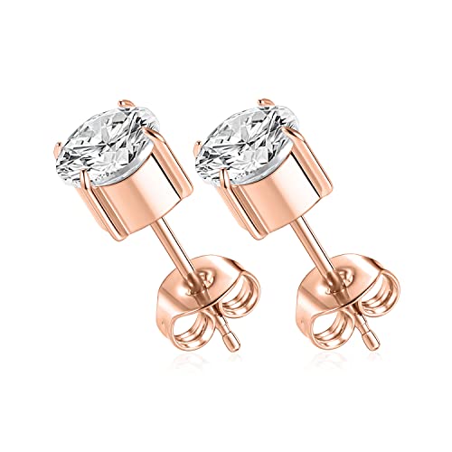 hengkaixuan 1 Paar Ohrstecker aus Titan in Implantatqualität hypoallergen Zirkonia 4 mm Ohrringe Roségold für Frauen Mädchen für Männer für empfindliche Ohrläppchen von hengkaixuan