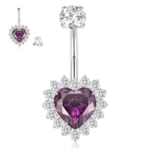 hengkaixuan 14G Bauchnabelring Bauchnabelschmuck G23 Titan Bauchnabelpiercing mit violettem Zirkonia Bauchnabelstange 10 mm Bauchnabelstange mit Innengewinde für Frauen von hengkaixuan