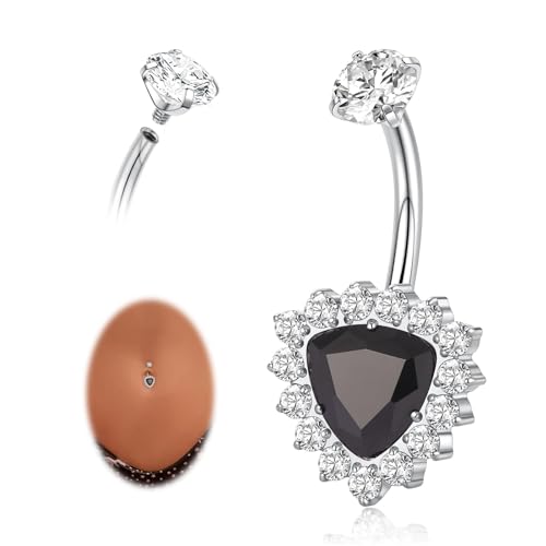 hengkaixuan 14G Bauchnabelring G23 Titan Bauchnabelpiercing-Schmuck Silber-Bauchnabelring mit schwarzer CZ Bauchnabelstange 10 mm Bauchnabelstange mit Innengewinde für Frauen von hengkaixuan