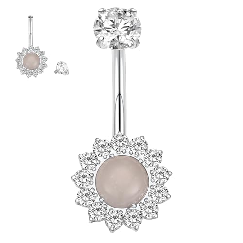 hengkaixuan 14G Bauchnabelring Titan Bauchnabelpiercing-Schmuck mit weißem Hekatolith Bauchnabel-Barbell 10 mm Bauchnabelstange Bauchnabelring mit Innengewinde für Frauen von hengkaixuan