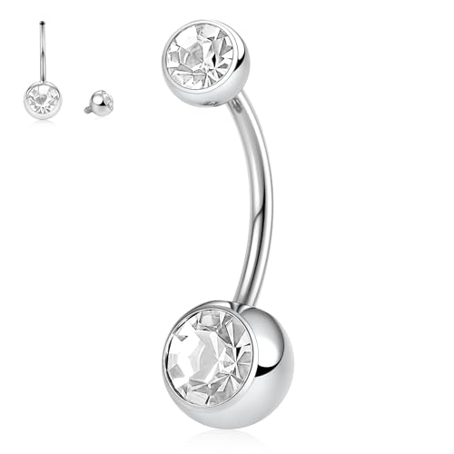 hengkaixuan 14G Belly Barbell 14mm Long Belly Bar Navel Ring mit CZ Titan Belly Button Ring Belly Piercing Jewellery Internally Threaded Navel Jewellery for Women Men Girls von hengkaixuan