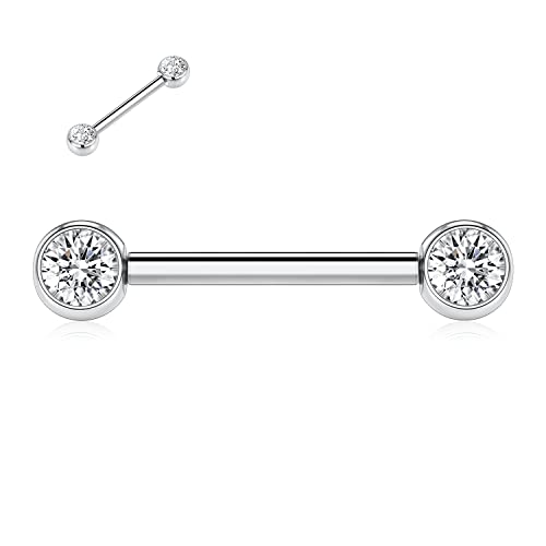 hengkaixuan 14G Nippel Barbell G23 Titan Nippel Piercing Nippelringe Gewinde Silber Nippelringe Nippel Bars mit CZ Nippel Piercing Schmuck für Frauen 16mm von hengkaixuan