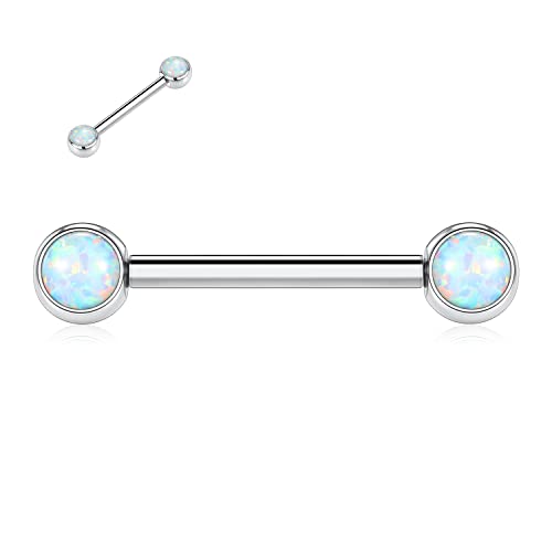 hengkaixuan 14G Nippel Barbell G23 Titan Nippel Piercing Nippelringe Gewinde Silber Nippelringe Nippel Bars mit Opal Nippel Piercing Schmuck für Frauen 16mm von hengkaixuan