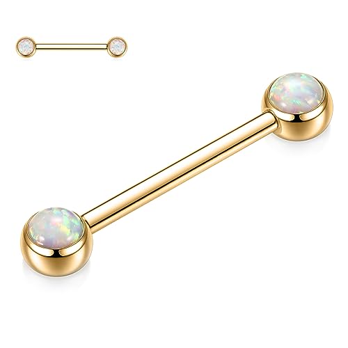 hengkaixuan 14G Nippel Barbell G23 Titan Nippel Schmuck Gold Nippel Piercing Nippel Ringe mit Gewinde Weiß Opal Nippel Ringe Nippel Bars Nippel Barbells Nippel Körper Piercing Schmuck für Frauen 18mm von hengkaixuan