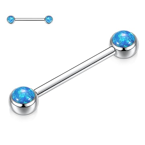 hengkaixuan 14G Nippel Barbell G23 Titan Nippel Schmuck Nippel Piercing Nippel Ringe mit Gewinde Blue Opal Nippel Ringe Nippel Bars Nippel Barbells Nippel Body Piercing Schmuck für Frauen 18mm von hengkaixuan