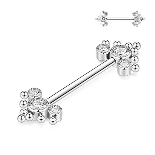hengkaixuan 14G Nippelschmuck Innengewinde G23 Titan Nippel Langhantel Nippelring CZ Nille Schmuck Nippelstäbe Body Piercing Schmuck für Frauen 14mm von hengkaixuan