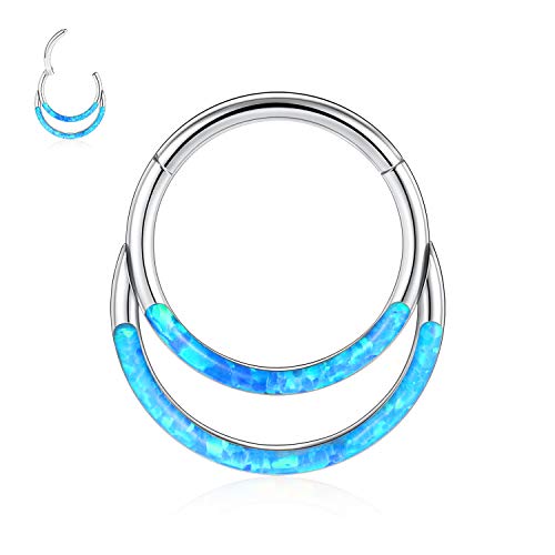 hengkaixuan 16G Blue Opal Septum Schmuck 10mm 316L Chirurgischer Stahl Segment Clicker Daith Ring Helix Knorpel Tragus Ohrringe Creolen-Nasenring Silber Piercing Schmuck für Frauen Gilrs hengkaixuan 16G Blue Opal Septum Schmuck 10mm 316L Chirurgischer Stahl Segment Clicker Daith Ring Helix Knorpel Tragus Ohrringe Creolen-Nasenring Silber Piercing Schmuck für Frauen Gilrs von hengkaixuan