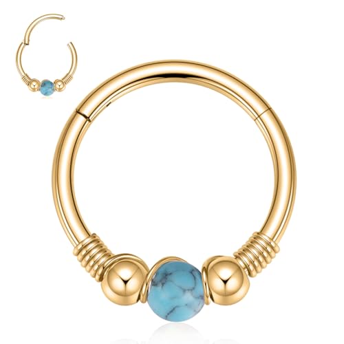 hengkaixuan 16G Conch-Knorpel-Helix-Piercing, Gold, Nasenring, 10 mm Daith Rook Tragus Creole mit türkisfarbenem Chirurgenstahl, Septum-Piercing für Damen von hengkaixuan