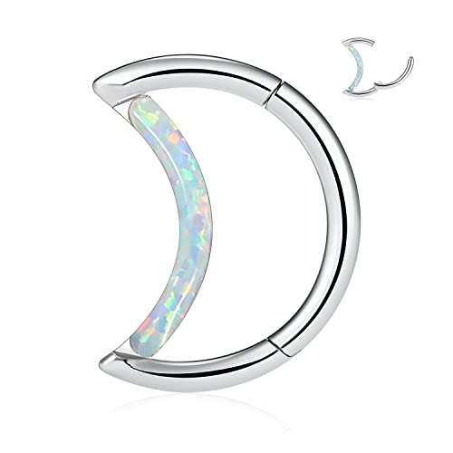 hengkaixuan 16G Daith Ohrringe Chirurgenstahl Septum Schmuck Septum Ring Nasenring Hoop Helix Piercing Muschel Hoop Ring 8mm Mondform mit Opal Tragus Turmohrringe Kleine Creolen für Damen Herren von hengkaixuan