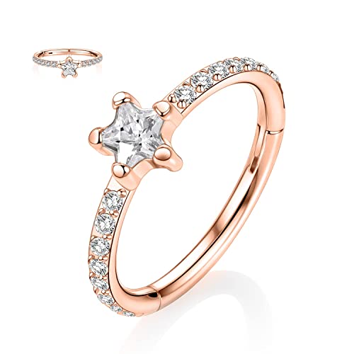 hengkaixuan 16G Helix Ohrringe Knorpel Daith Ring Chirurgenstahl Conch Hoop Ring 10mm mit Stern CZ Tragus Rook Ohrringe Septum Schmuck Roségold Nasenringe Kleine Creolen für Damen Herren von hengkaixuan