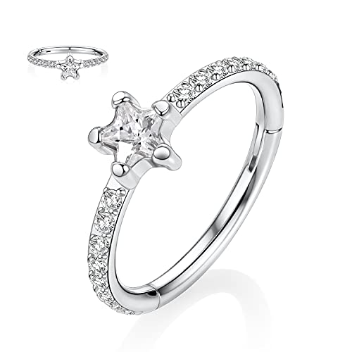 hengkaixuan 16G Helix Ohrringe Knorpel Daith Ring Chirurgenstahl Conch Hoop Ring 8mm mit Stern CZ Tragus Rook Ohrringe Septum Schmuck Silber Nasenringe Kleine Creolen für Damen Herren von hengkaixuan