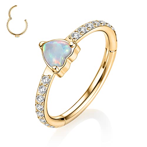 hengkaixuan 16G Helix Ohrringe Septum Clicker Knorpel Daith Ring Chirurgenstahl Conch Hoop Ring 8mm mit Herz Opal Tragus Rook Ohrringe Septum Schmuck Gold Nasenringe Kleine Creolen für Damen Herren von hengkaixuan